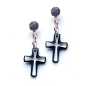 Preview: Ohr Stecker versilbert mit 2 Swarovski Kristallen in Kreuz Form Groß