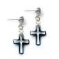 Preview: Ohr Stecker versilbert mit 2 Swarovski Kristallen in Kreuz Form Groß