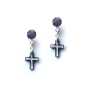 Preview: Ohr Stecker versilbert mit 2 Swarovski Kristallen in Kreuz Form Klein