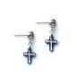 Preview: Ohr Stecker versilbert mit 2 Swarovski Kristallen in Kreuz Form Klein