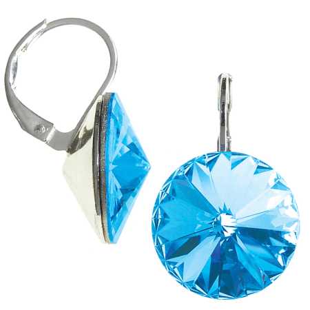 12mm Ohrringe mit Swarovski Kristall in der Farbe Aquamarin Blau