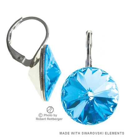 12mm Ohrringe mit Swarovski Kristall in der Farbe Aquamarin Blau