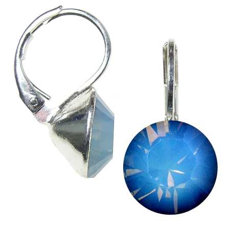8mm Ohrringe mit Swarovski Kristall in der Farbe  Weiser Opal, Himmels Blau