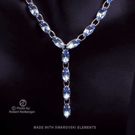 Ypsilon Navette Kette mit Swarovski Kristall: Saphir Hell Blau