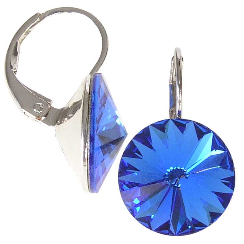 12mm Ohrringe mit Swarovski Kristall in der Farbe Saphir Blau