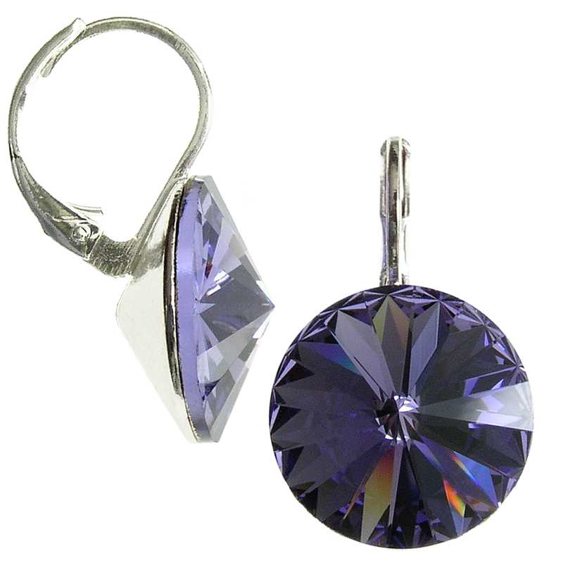 14mm Ohrringe mit Swarovski Kristall Farbe Tansanit Violett