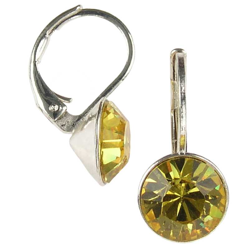 8mm Ohrringe mit Swarovski Kristall in der Farbe Topas Hell Gelb