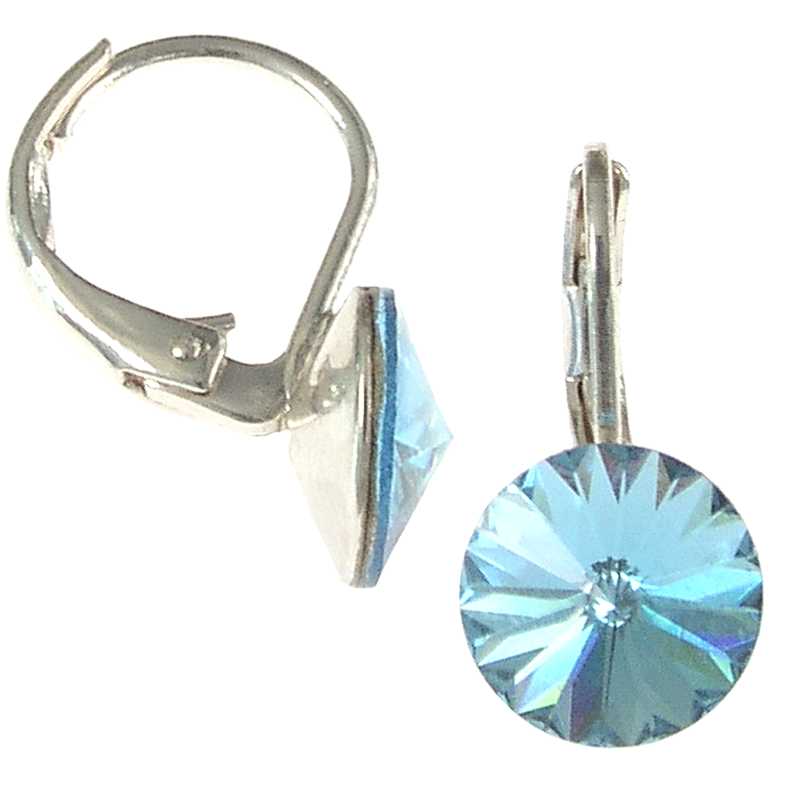 8mm Ohrringe mit Swarovski Kristall in der Farbe Aquamarin Blau