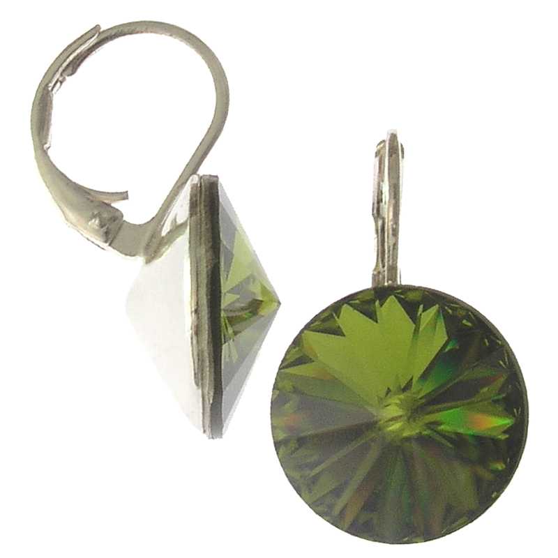 14mm Ohrringe mit Swarovski® Kristall in der Farbe Olivin Grün